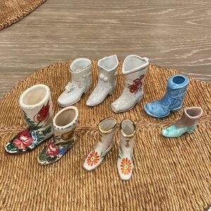 Lot of 9 vintage decorative boots. Porcelain and ceramic.